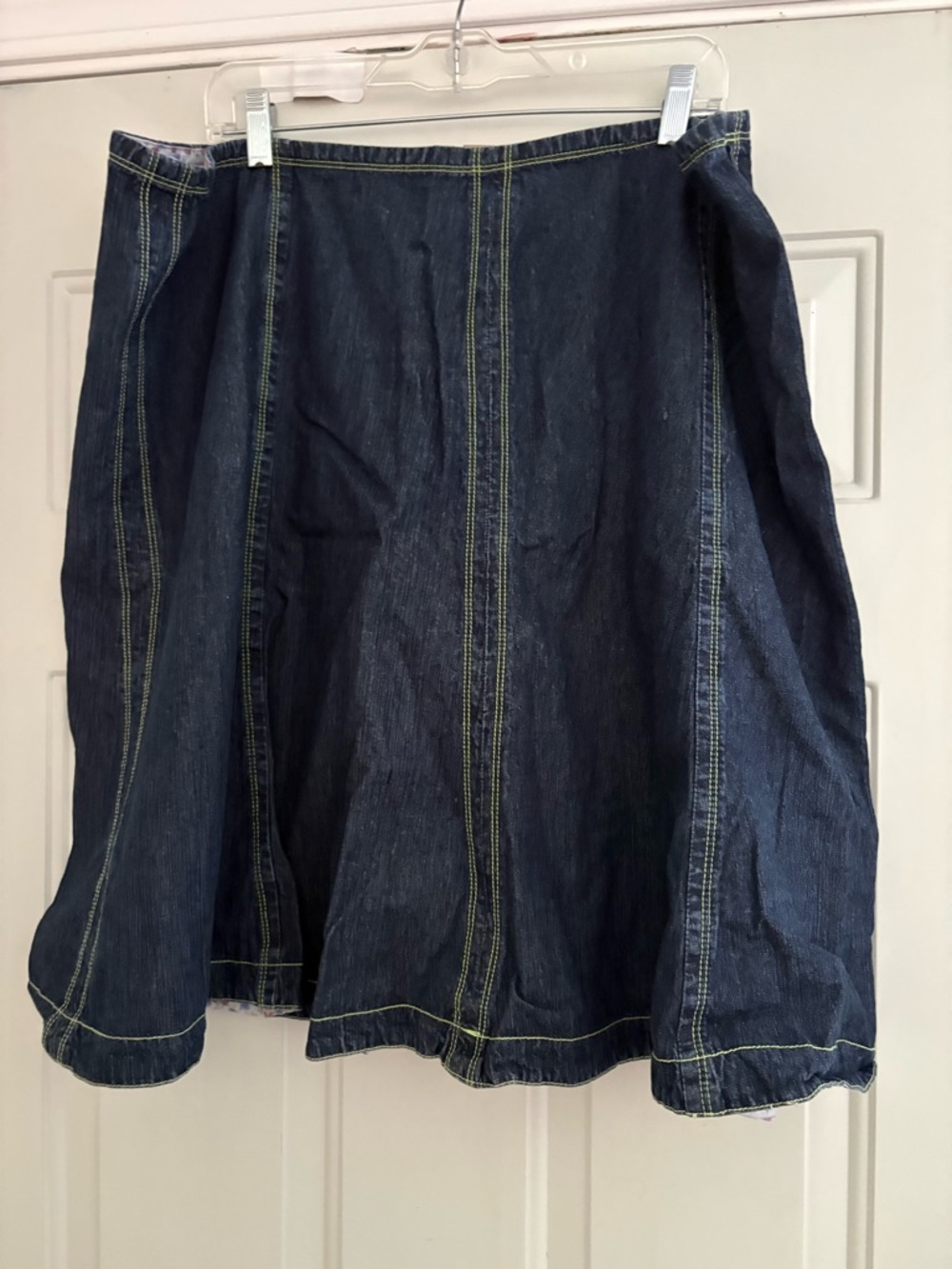 Dark Denim A-Line Skirt with Contrast Stitching - Women